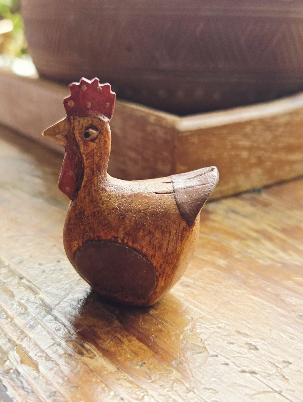 Handcarved Tiny Rooster Sculpure Figurine